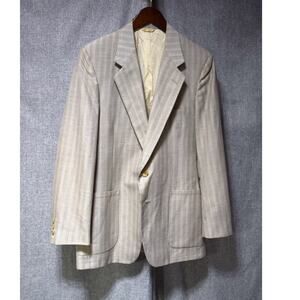 Vintage I. Magnin Beige Pinstripe Wool Blend Blazer 40R